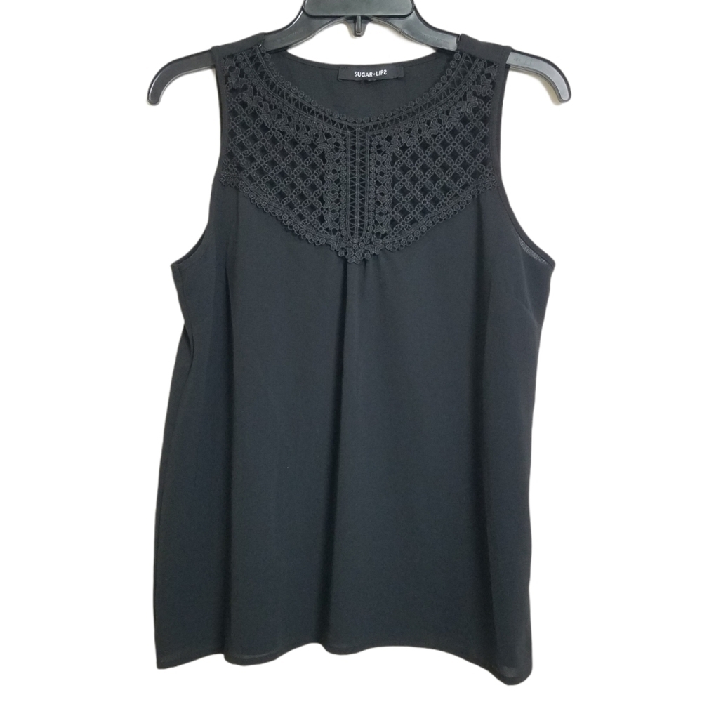 Sugar Lips Black Lace Boutique Sleeveless Blouse L